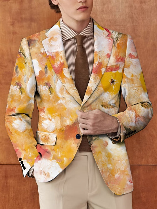 Men's Floral Print Blazer With Full - Length Sleeves, Single - Breasted Autumn/Winter Suit Jacket, Mature Style - SHOWLU FASHION STORE