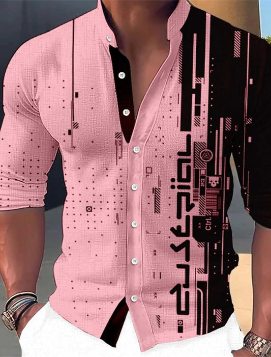 Men's Long Sleeve Shirt Graphic Print Geometric Stand Collar Outdoor Street Long Sleeve Print Fashion Clothing Design Casual - SHOWLU FASHION STORE