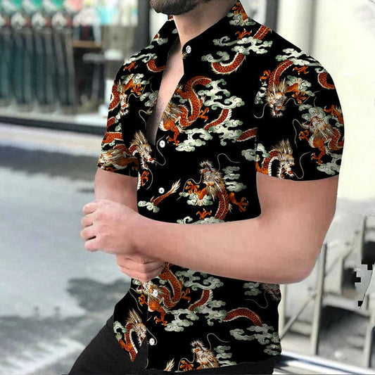 Men's Short Sleeve Print Social Shirts Streetwear Men Clothing Tops Summer Vintage Style Party Prom Men Fashion Oversized Shirts - SHOWLU FASHION STORE