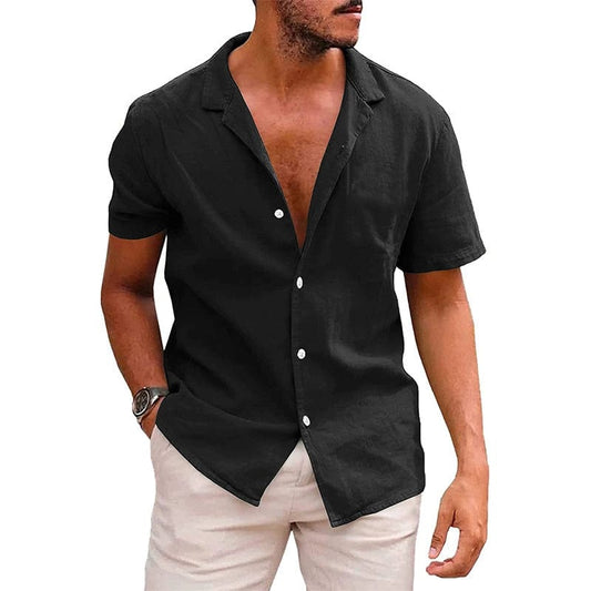 Men's Short - Sleeve Shirt European and American Style Men's Clothing Solid Color Short Sleeve Shirt Button Men's Shirt - SHOWLU FASHION STORE