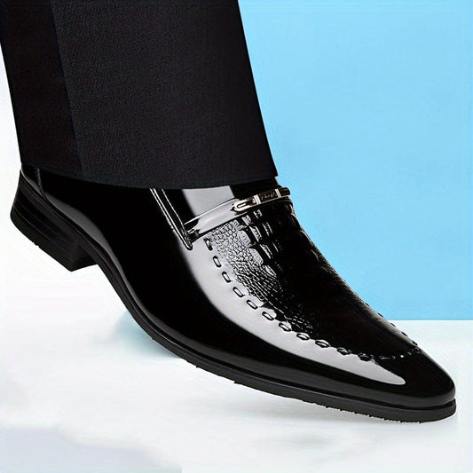 Men's Sleek Crocodile - Embossed Slip - On Dress Shoes - Pointed Toe, Faux Leather with Rubber Sole for Business & Casual Wear - For Men - Suitable for Office, Parties & Meetings - Perfect Gift for Business Professionals - SHOWLU FASHION STORE