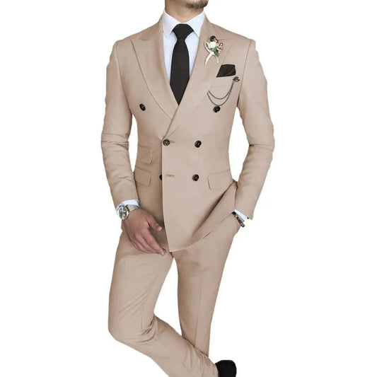 Men's Suit 2 Piece Double Breasted Peak Lapel Jacket Business Casual Slim Fit Wedding Suit For Men ( Blazer+Pants) - SHOWLU FASHION STORE