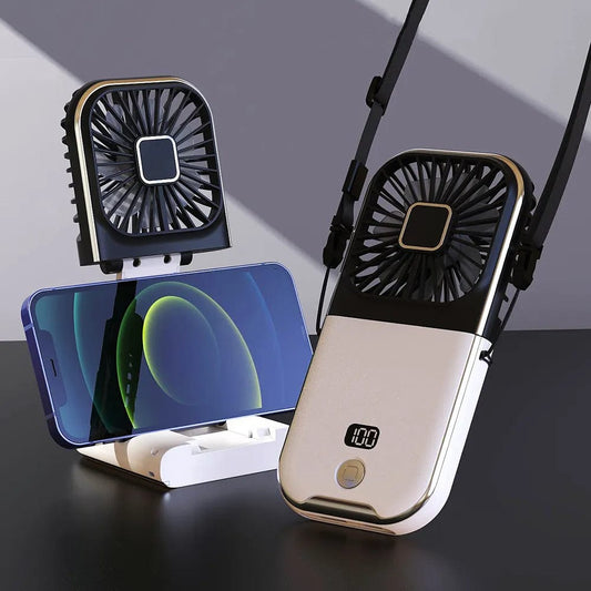 Mini Portable Outdoor Hand Fan Hanging Neck Fan USB Charging 3000mAh Battery Powered 180° Folding Wireless Table Air Cooling Fan - SHOWLU FASHION STORE
