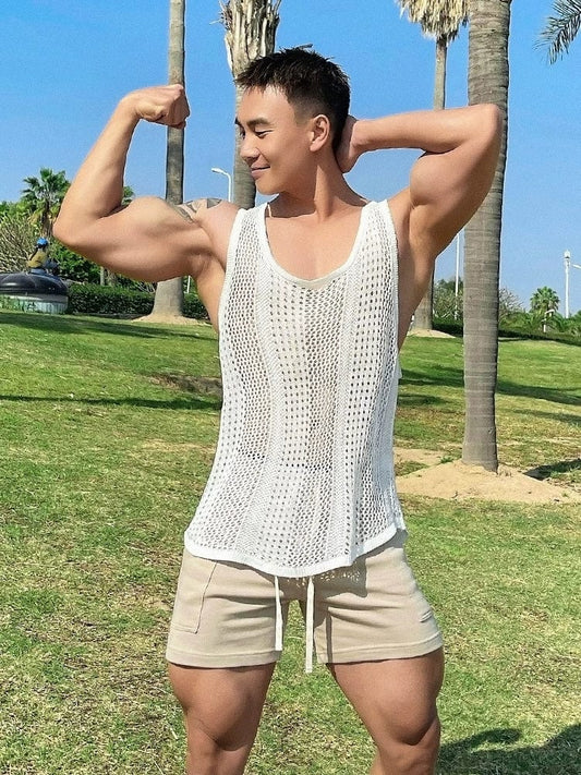 Mr. Hui Spring and Summer Cut Out Vest Men Large Slit Loose Sports Breathable Fitness Muscle Sleeveless Waistcoat Tide - SHOWLU FASHION STORE
