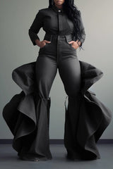 Plus Size Fashionable Women's Blue Jeans High Waist Ruffle Flared Casual Pink Denim Pants Spring Black Skinny Pants - SHOWLU FASHION STORE