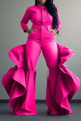Plus Size Fashionable Women's Blue Jeans High Waist Ruffle Flared Casual Pink Denim Pants Spring Black Skinny Pants - SHOWLU FASHION STORE