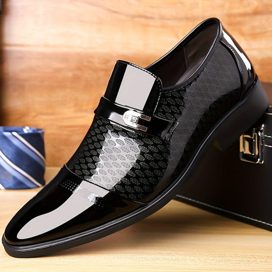 Plus Size Men's Faux Patent Leather Upper Slip On Business Shoes - Comfy Non Slip Rubber Sole Durable Walking Shoes - For Men - Suitable for Office & Business Occasions - Perfect Gift for Professionals - SHOWLU FASHION STORE