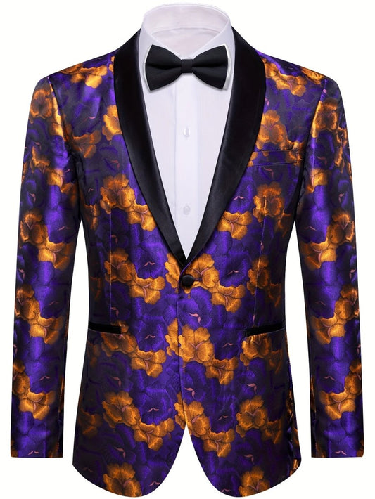 Purple New Style Jacket Casual Jacquard Button Blazer Shawl Lapel Suit Jacket For Wedding 1pc Suit - SHOWLU FASHION STORE