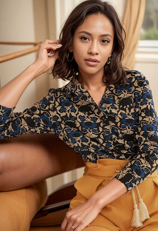 Retro Minority Silk Cotton 22 - Year Shirt with Floral Print - SHOWLU FASHION STORE