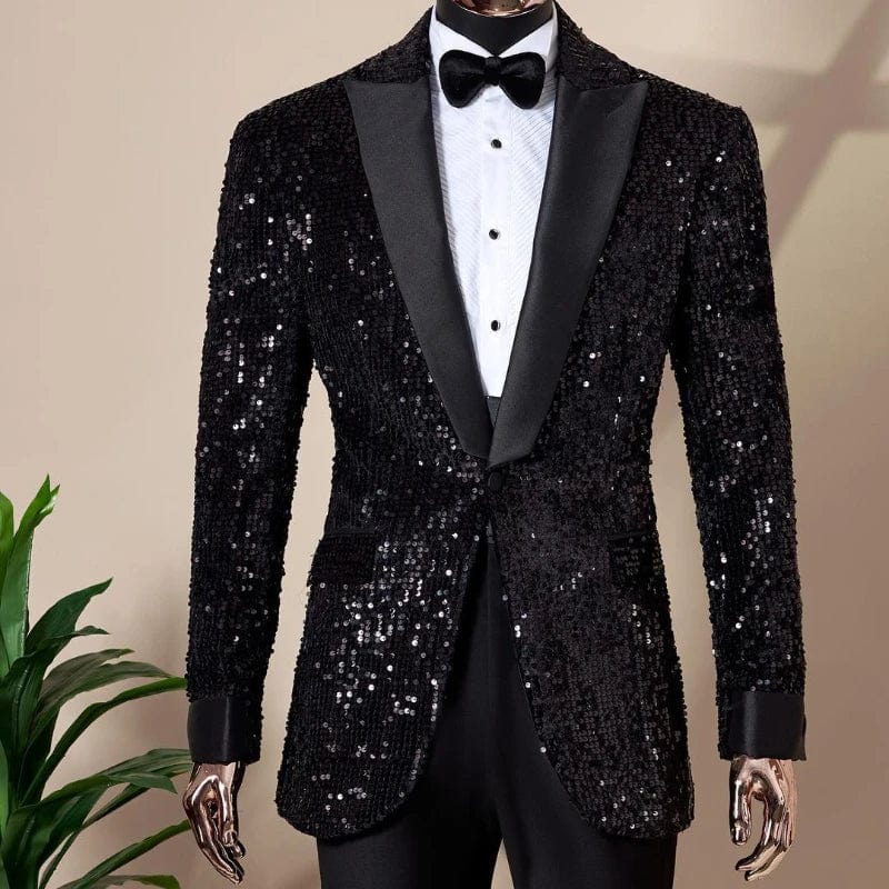 Shining Sequins Men Suits Tuxedo Slim Fit Notched Lapel One Button Blazer with Pants 2 Pcs Tailored Groom Wedding Party Jacket - SHOWLU FASHION STORE