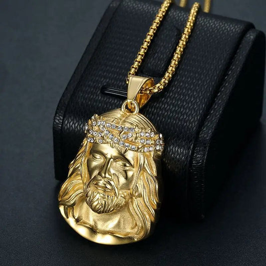 Stainless Steel Titanium Hip Hop God Jesus Human Head Luxury Gold Plated Pendant Collar Chains Necklace for Men Women Jewelry - SHOWLU FASHION STORE