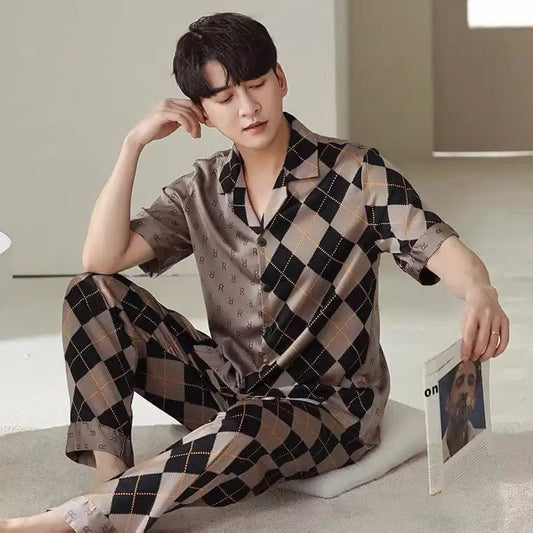 Showlu Fashion Store 2023 Fashion Design Gingham Family Mens Sleepwear Homewear Luxury Contrast Color Urban Leisure Comfortable Pajama Set