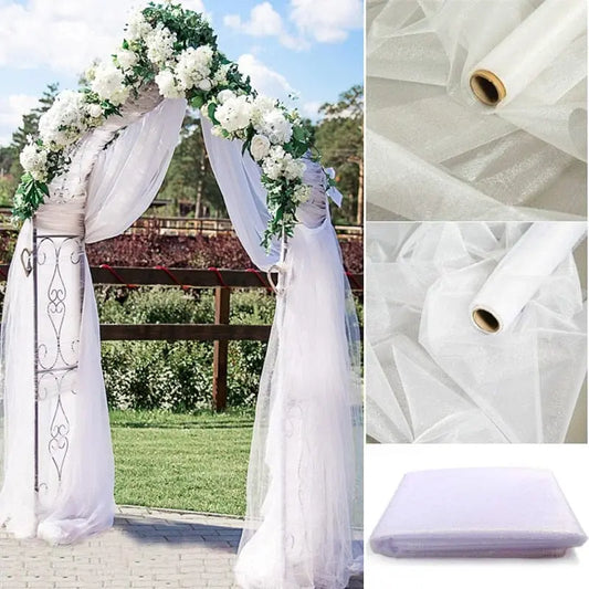 Showlu Store Nation 0 5/10M Sheer Crystal Wedding Tulle Roll Organza Fabric For Wedding Birthday Party Backdrop Decor DIY Wedding Organza Chair Sashes