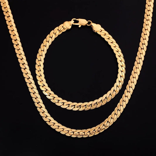 Anel Demosthene General Store 0 45cm and 20cm / Gold 925 sterling silver 18K gold 6MM chain bracelets neckalce for women men fashion Party wedding jewelry sets gifts