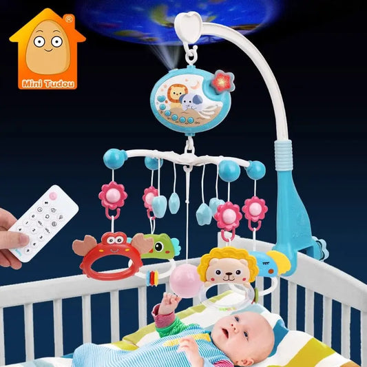 Showlu Fashion Store 0 Baby Crib Mobile Rattle Toy For 0-12 Months Infant Rotating Musical Projector Night Light Bed Bell Educational For Newborn Gift