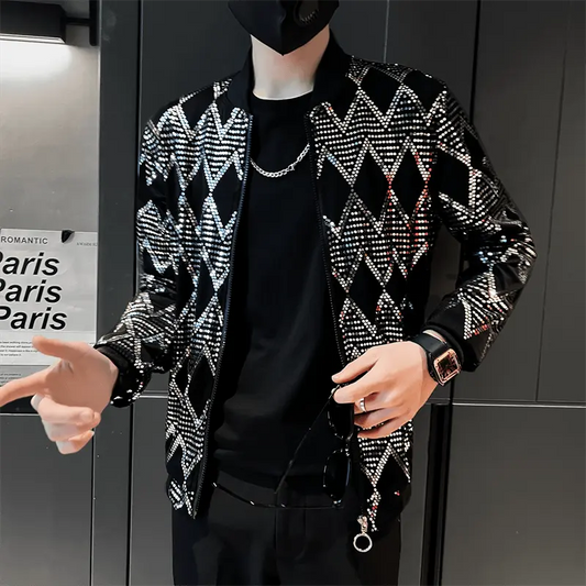 Showlu Fashion Store 0 Jas Men's New Diamond Plaid Jackets Men Hip Hop Y2K Bombers Jacket Night Club Stage Streetwear Thin Coat Clothing Veste Homme