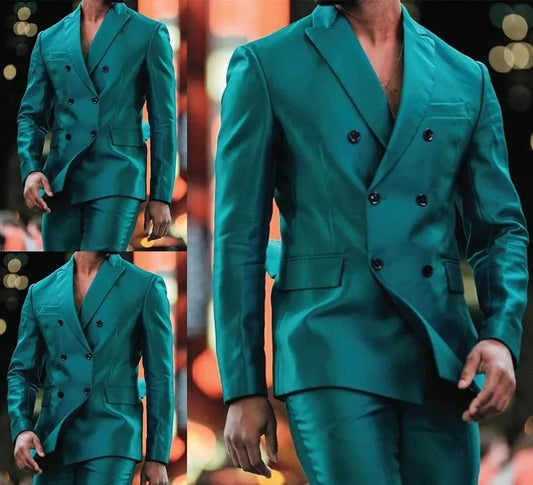 Showlu Fashion Store 0 as picture / XS Latest Design Shiny Jacket Pants Double Breasted Peak Lapel Men Suits Terno Masculino Tuxedo Groom Wedding Prom Party