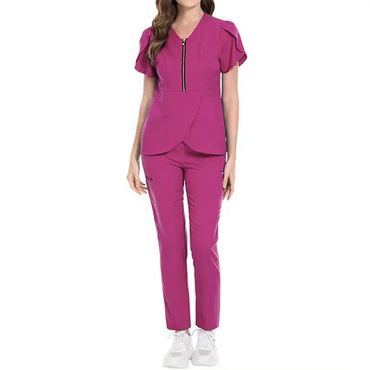 Showlu Fashion Store Nursing Scrub Hospital Sets Zip Reusable Stretchy Beautician Scrubs Uniforms Nurse Uniform Medical Scrubs