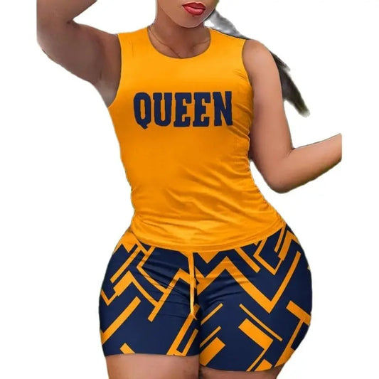 Showlu Fashion Store 0 Women's T-shirt+Hot Pants Two Piece Set 2023 Summer Fashion Casual Printing Quick Drying Sports Fitness Top Shorts Female Suit