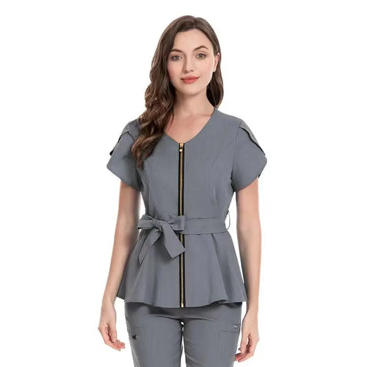 Showlu Fashion Store Zipper multi color Reusable Stretchy Beautician dental Uniforms Nurse Uniform Medical Scrubs