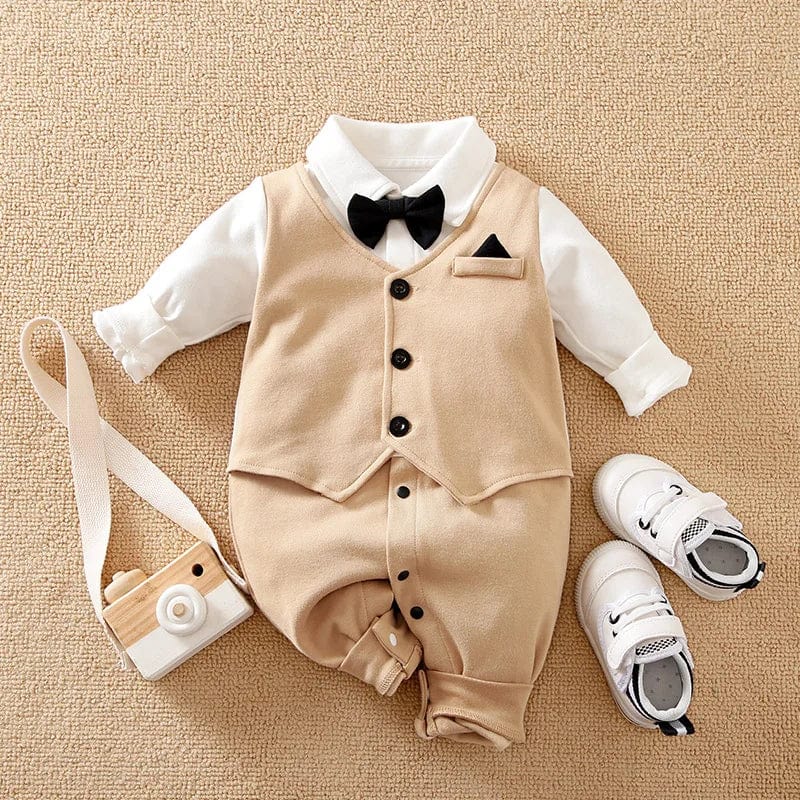 0 - 18m Newborn Clothing Gentleman Handsome Formal Suit Suit Cotton Comfortable Soft Spring And Autumn Long Sleeved Baby Jumpsuit - SHOWLU FASHION STORE