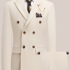 Youth Lapel Double Breasted Suit Set, Business Casual Solid Color Two-piece Set, Four Season Universal Graduation Ceremony Formal Attire, Interview Performance Dress Suit