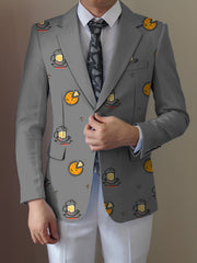 Men'S Casual Food Cartoon Pattern Suit, Polyester 95% Elastane 5%, All-Season Lapel Collar Blazer with Button Details, Regular Fit Woven Fabric SHOWLU FASHION STORE