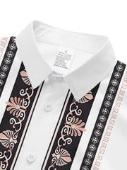 Men'S Long Sleeve Ethnic Style Shirt - Vibrant Turquoise with Black & Golden Floral Pattern, Button-Up Collar, Non-Stretch Fabric, Perfect for Spring/Fall Casual Wear, Spring Fashion Shirt | Floral Pattern Shirt | Nonstretch
