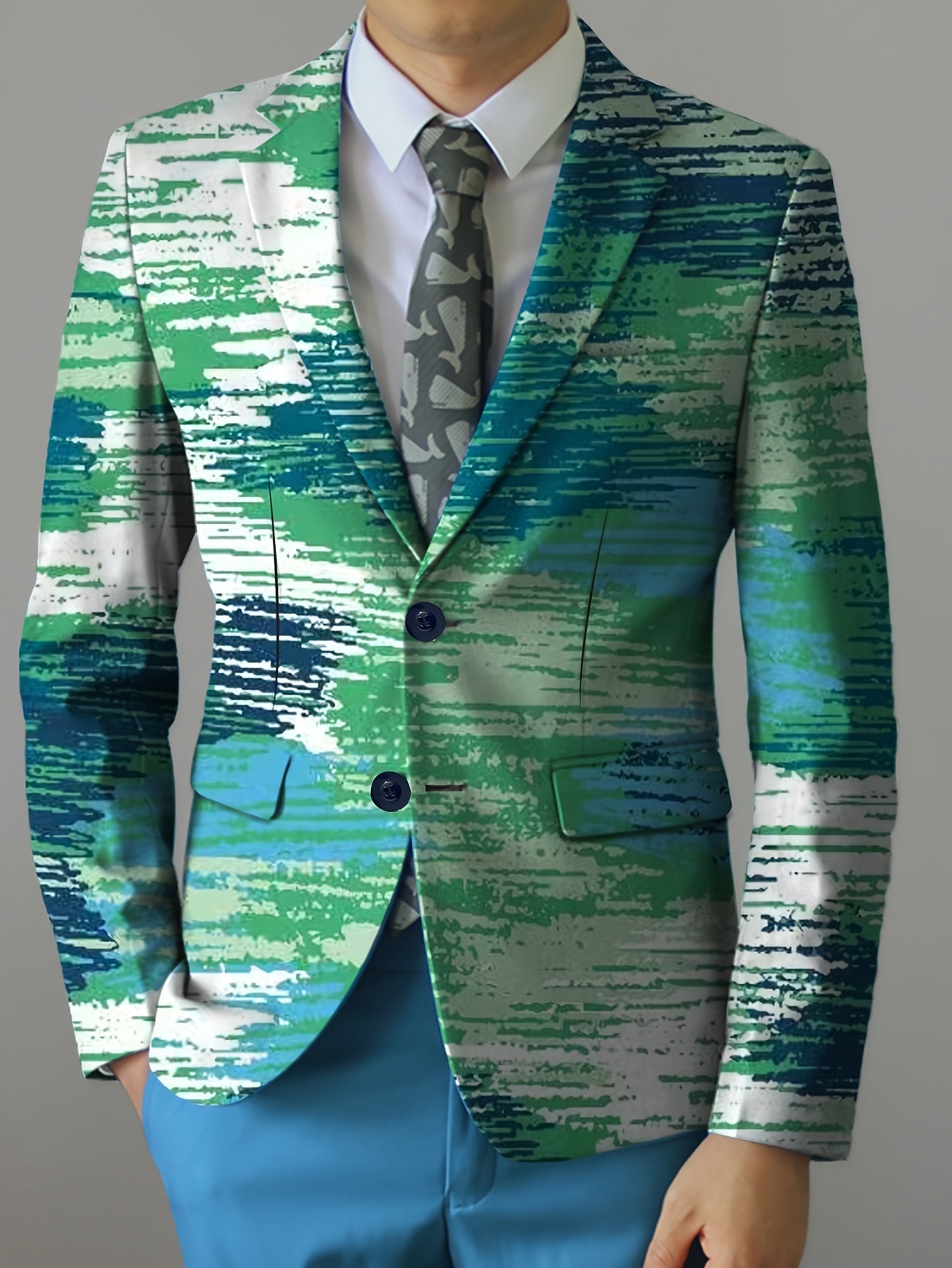 [Four-Season Party Blazer] Four-Season Regular Fit Men's Party Blazer - Stripes Print/Animal Print Notched Lapel, Fashion Suit Top With Button Details SHOWLU FASHION STORE
