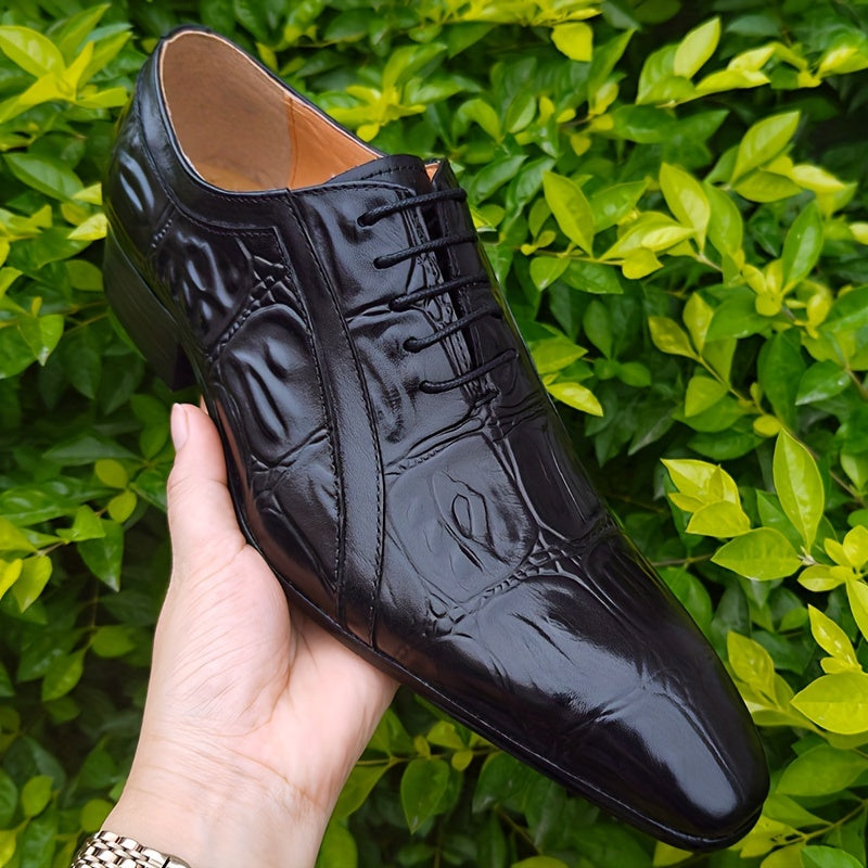 [Trendy Derby Shoes] Comfy Non Slip Men's Trendy Top Upper Derby Shoes - Lace Up Rubber Sole Formal Shoes for Outdoor Activities, Oxford, Print Design, Wedding SHOWLU FASHION STORE