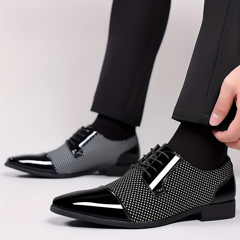 [Stylish Oxford Shoes] Comfortable Men's Black & White Oxford Dress Shoes - Business Casual Lace-Up Loafers with Rubber Sole, PU Upper & Inner Lining SHOWLU FASHION STORE