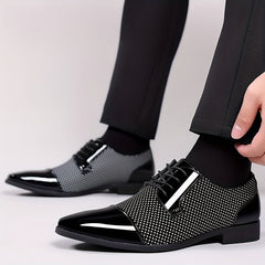 [Stylish Oxford Shoes] Comfortable Men's Black & White Oxford Dress Shoes - Business Casual Lace-Up Loafers with Rubber Sole, PU Upper & Inner Lining SHOWLU FASHION STORE
