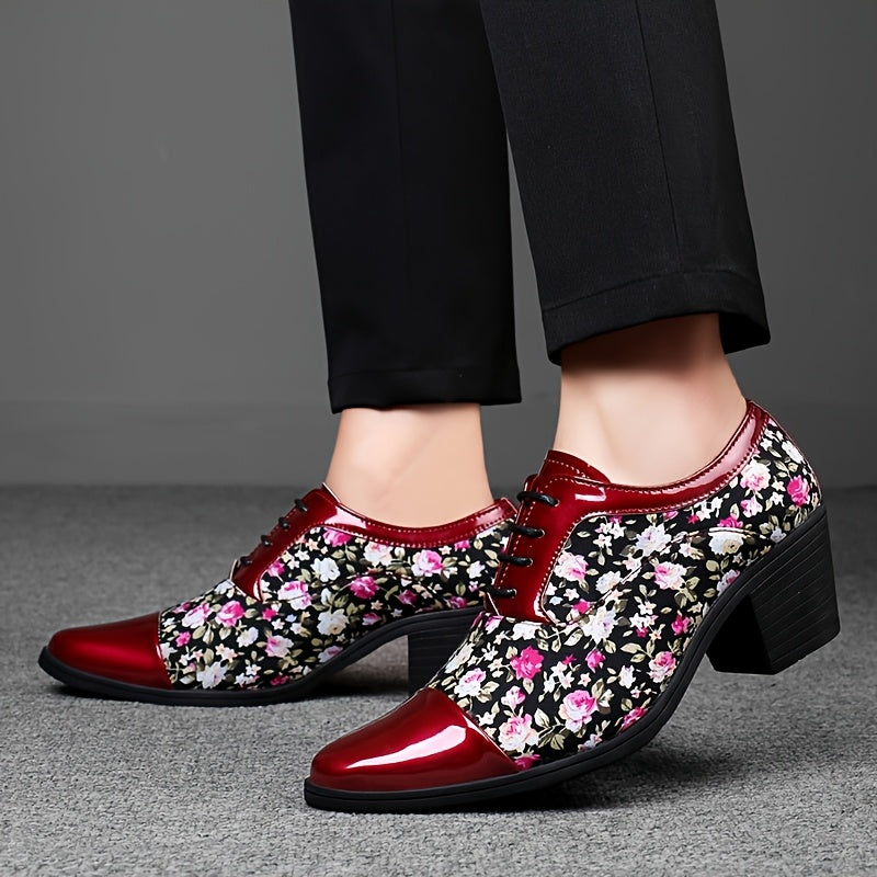 Men'S Fashion Floral Loafers, Classic Low Top Lace-up Dress Shoes, All-Season Casual Party Wedding Footwear, Pointed Toe with Rubber Sole, Faux & Fabric Upper, Comfortable Fit SHOWLU FASHION STORE