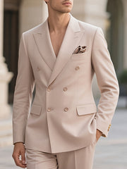 2pcs Men'S Tailored Suit with Notched Lapel & Matching Vest - Slim Fit Formal Wedding & Party Coat, Solid Color Long Sleeve with Pockets, Black/Brown/Beige, Wedding Attire, Sophisticated Style, Notched Lapel Design