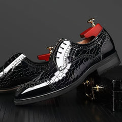[Wedding Ready, Luxury Appearance] Breathable Men's Fashion Brogue Oxfords - Square Toe, Glossy Red Finish, Intricate Wingtip Design, Versatile Dress Shoes for Business, Weddings, and Casual Wear SHOWLU FASHION STORE