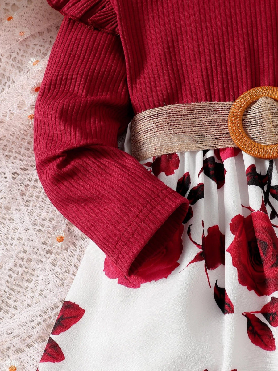 1 - 7 Years Children Girls New Year Dress Red Long Sleeved Flower Skirt for Birthday Wedding Party Wear Fashion Autumn Outfits - SHOWLU FASHION STORE