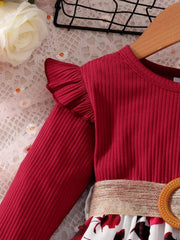 1 - 7 Years Children Girls New Year Dress Red Long Sleeved Flower Skirt for Birthday Wedding Party Wear Fashion Autumn Outfits - SHOWLU FASHION STORE