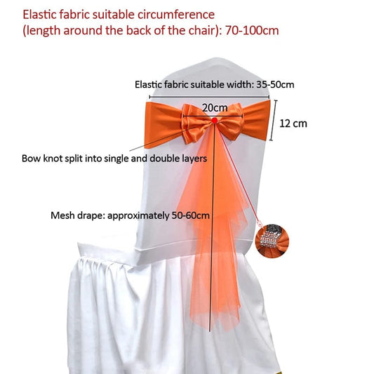 10 50pcs Spandex Chair Sashes with Gauze Wedding Lycra Chair Band Stretch Chair Bows For Banquet Party Event Decoration Supplies - SHOWLU FASHION STORE