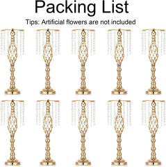10 Pcs Gold Vase for Wedding Centerpieces Table Decorations with Chandelier Crystals, Flower Vase, Wedding Metal Flower Stand - SHOWLU FASHION STORE