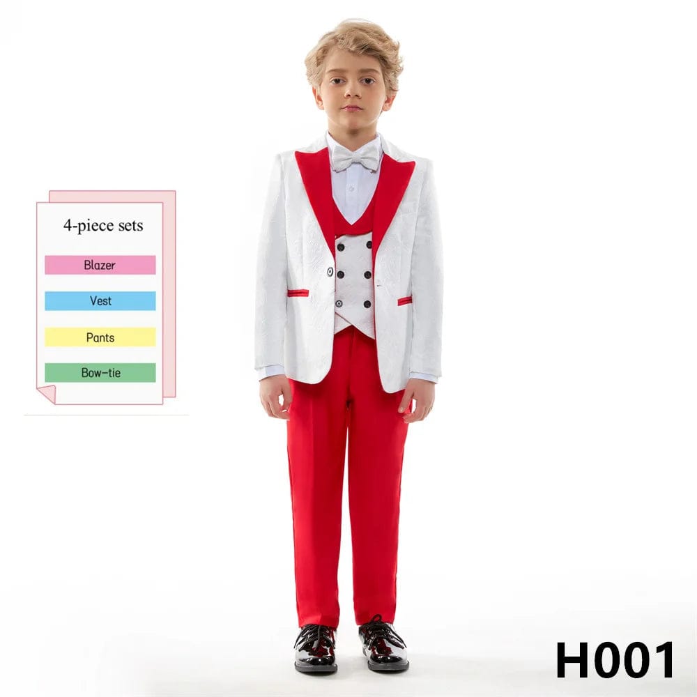 10 Days Delivery Smart Boy Suit Set 4pcs Formal Party Dress Classic Jacquard Boy Suit Formal Single Breasted Clothing - SHOWLU FASHION STORE