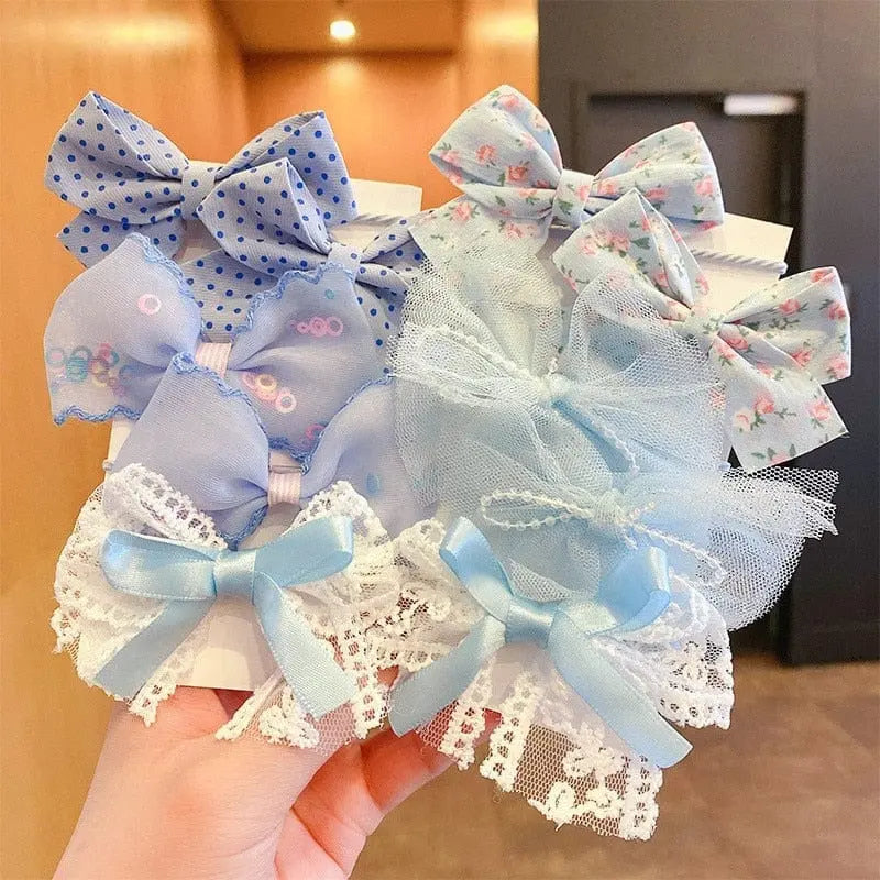 Showlu Fashion Store 0 B-06 10Pcs/Set Big Bow Flower Elastic Hairbands Children Girls Sweet Hair Ties Fashion Headbands Hair Accessories Rubber Band For Kid