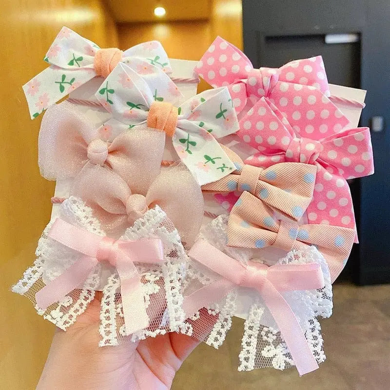 Showlu Fashion Store 0 B-02 10Pcs/Set Big Bow Flower Elastic Hairbands Children Girls Sweet Hair Ties Fashion Headbands Hair Accessories Rubber Band For Kid