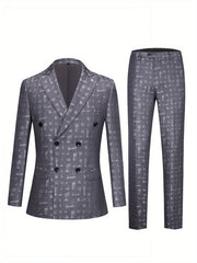 Men's 2pcs Suit Set - Double Breasted Formal Wear Peak Lapels Tuxedo Blazer Pants for Business Prom