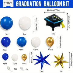 127pcs Royal Blue Gold Graduation Balloon Wreath Arch Set with Graduation Hat 2024 Graduation Ball Birthday Party Decoration - SHOWLU FASHION STORE