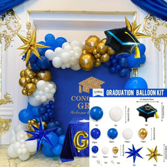127pcs Royal Blue Gold Graduation Balloon Wreath Arch Set with Graduation Hat 2024 Graduation Ball Birthday Party Decoration - SHOWLU FASHION STORE