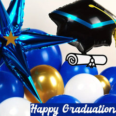 127pcs Royal Blue Gold Graduation Balloon Wreath Arch Set with Graduation Hat 2024 Graduation Ball Birthday Party Decoration - SHOWLU FASHION STORE