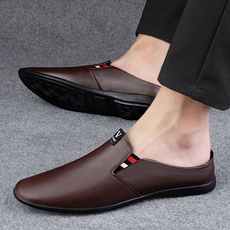 Men's Summer Slip-On Mules - Breathable Split Leather Upper, Non-Slip Rubber Sole, Comfortable PU Inner Lining, Round Toe Design, Casual Style for Casual Attire, Mule Shoes SHOWLU FASHION STORE