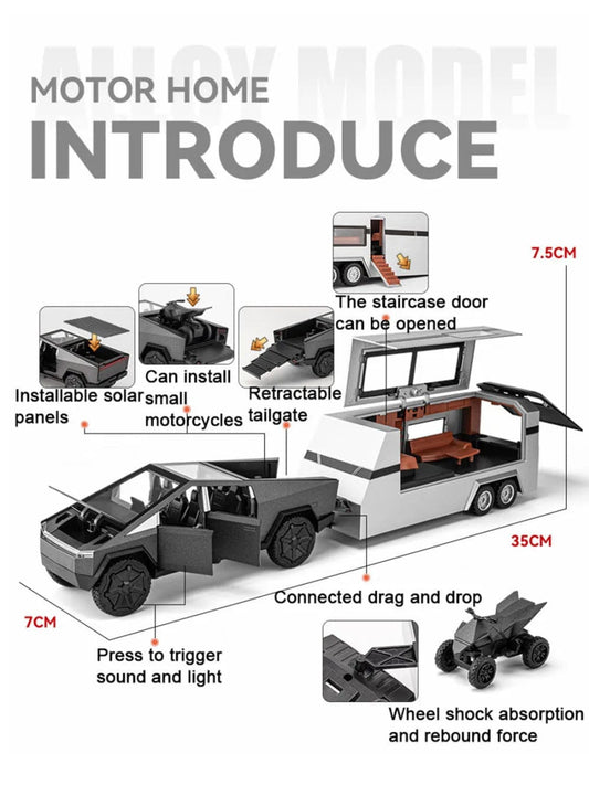 1:32 Tesla Pickup Model Car Toys Simulation Metal Diecast Truck Trailer RV Limousine Sound Light Collection Toy for Boys Gifts - SHOWLU FASHION STORE