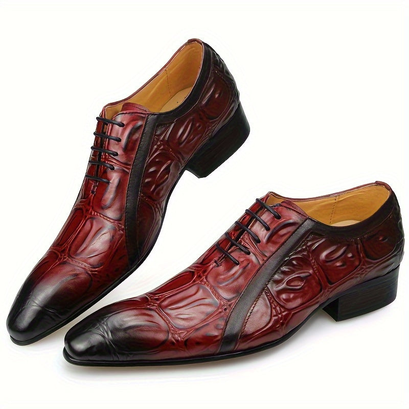 [Trendy Derby Shoes] Comfy Non Slip Men's Trendy Top Upper Derby Shoes - Lace Up Rubber Sole Formal Shoes for Outdoor Activities, Oxford, Print Design, Wedding SHOWLU FASHION STORE