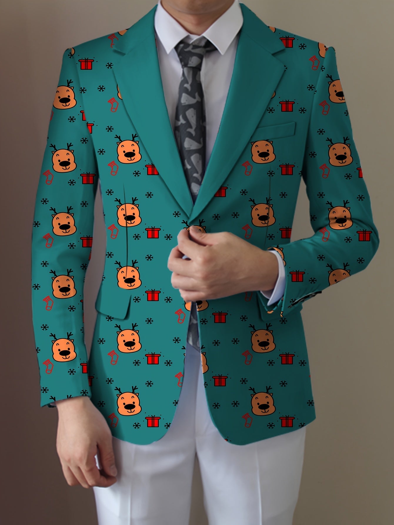 Men's Playful Cartoon Face & Stripes Blazer - Casual Polyester & Elastane, Button-Up with Notch Lapel, Non-Transparent, All-Season, Easy Care Hand or Dry Clean Only, Comfortable Suit|Stylish Suit|Structured Fit SHOWLU FASHION STORE